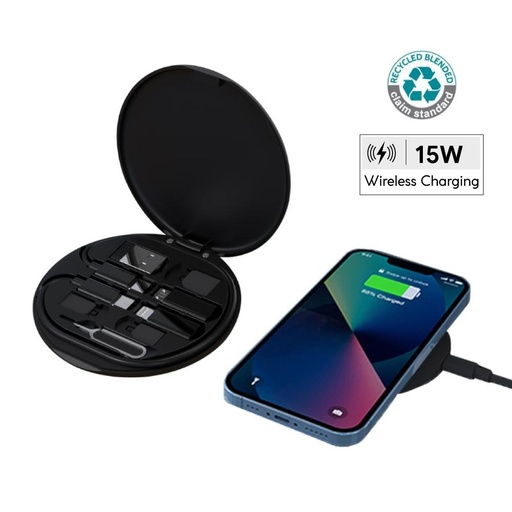 [ITWC 1169] OSLO - @memorii Recycled 15W Wireless Charger Multi - Cable Set - Black
